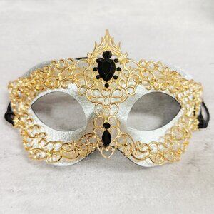 Men's masquerade mask, masquerade ball mask, Gold Silver masquerade Mask, 2 in 1